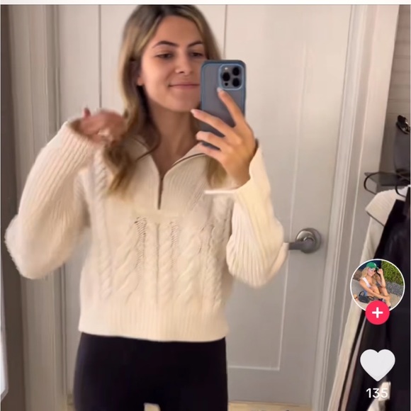 Abercrombie & Fitch Sweaters - Abercrombie & Fitch Half Zip Cable Knit High Neck Pullover Sweater Cream